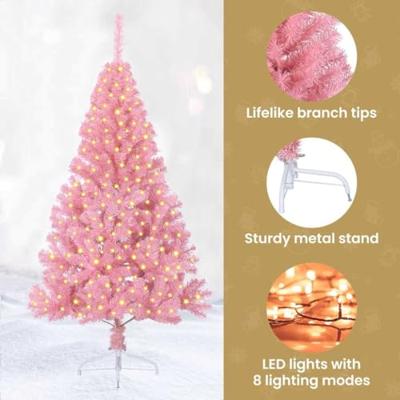 VidaXL Kunstmatig voorverlicht kerstboom met 300 led roze 180 cm pvc