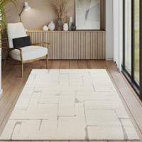 Vloerkleed Elio Japandi - Moderne laagpolig met hoog-diepteeffect zacht abstract 3D-effect Crème Zwart-80 x 300 cm - thumbnail