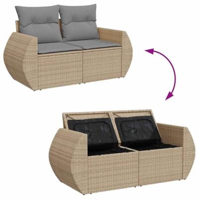 6-delige Loungeset met kussens poly rattan beige