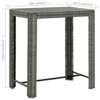 Tuinbartafel 100x60,5x110,5 cm poly rattan grijs - thumbnail