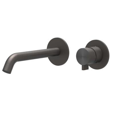 IVY Tribe Wastafelmengkraan - 2-gats - met inbouwdeel - wandmontage - gebogen uitloop - coldstart - RVS316 - geborsteld carbon black PVD 6100394/6199001