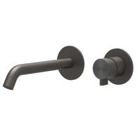 IVY Tribe Wastafelmengkraan - 2-gats - met inbouwdeel - wandmontage - gebogen uitloop - coldstart - RVS316 - geborsteld carbon black PVD 6100394/6199001 - thumbnail