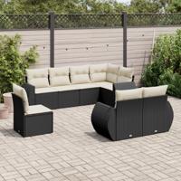 8-delige Loungeset met kussens poly rattan zwart - thumbnail