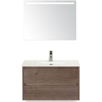 Dante Badmeubelset 80 cm - Tabacco - Keramische Wastafel Wit Cover met Sence Spiegel