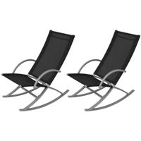 Tuinschommelstoelen 2 st staal en textileen zwart - thumbnail