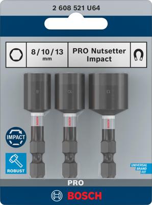 Bosch Accessoires PRO Nutsetter Impact dop | 8 x 50 | 10 x 50 | 13 x 50 mm | 3-delig - 2608521U64 Bosch Accessoires PRO Nutsetter Impact dop | 8 x 50 | 10 x 50 | 13 x 50 mm | 3-delig - 2608521U64
