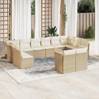 12-delige Loungeset met kussens poly rattan beige - thumbnail