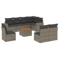 9-delige Loungeset met kussens poly rattan grijs - thumbnail