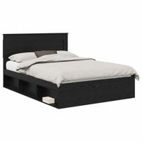 Bedframe met hoofdeinde Zwart 140 x 190 cm Massief grenenhout - thumbnail
