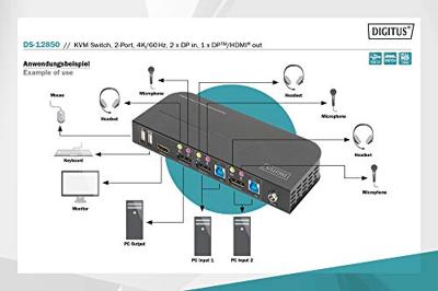 Digitus DS-12850 KVM-switch 2 + 2 poorten DisplayPort, HDMI Afstandsbediening, Toetsenbord 3840 x 2160 Pixel