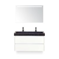 Dante Badmeubelset 100 cm - Wit Hoogglans - Wastafel Hardsteen Wit Lucca 2 kraangaten - met Sence Spiegel - thumbnail