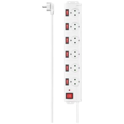Hama Stekkerdoos, 6-voudig, overspanningsbev., 90 , ind. schakelbaar, 1,4m Kabel Wit