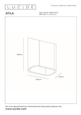 Lucide ATILA - Wandlamp Binnen/Buiten - LED Dimb. - 2x5W 2700K - IP65 - Zwart