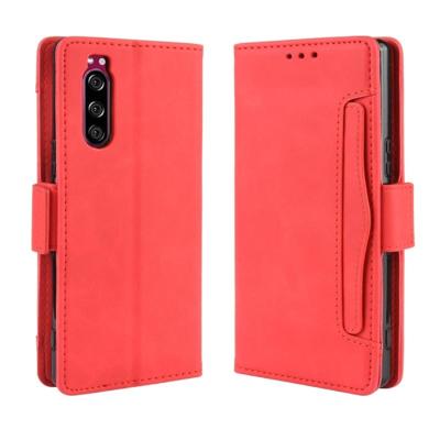 Voor Sony Xperia 5 portemonnee stijl huid voelen kalf patroon lederen draagtas met aparte kaartsleuf (rood)