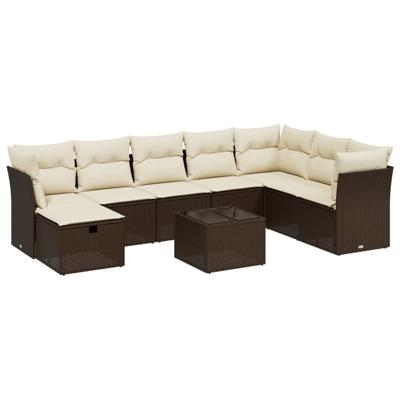 8-delige Loungeset met kussens poly rattan bruin