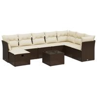 8-delige Loungeset met kussens poly rattan bruin - thumbnail