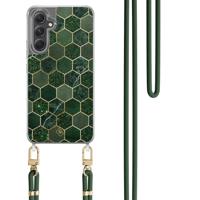 Samsung Galaxy A34 hoesje met groen koord - Kubus groen - thumbnail