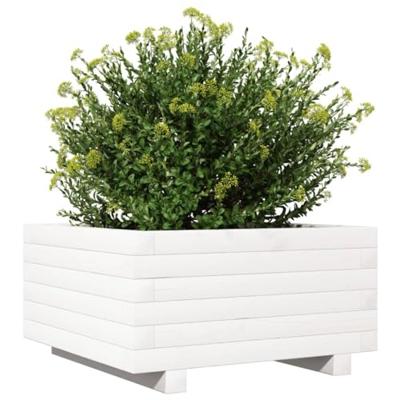 VidaXL Plantenbak 50x50x26,5 cm massief grenenhout wit