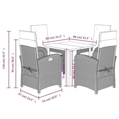 5-delige Tuinset met kussens poly rattan bruin