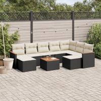 10-delige Loungeset met kussens poly rattan zwart - thumbnail