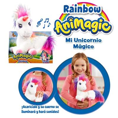 Animagic knuffel Rainbow eenhoorn 24 cm multicolor