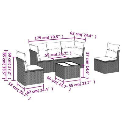 5-delige Loungeset met kussens poly rattan zwart
