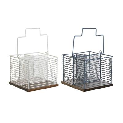 Bestekmand DKD Home Decor Blauw Wit Metaal Rubberwood 18 x 18 x 15 cm (2 Stuks) Bestekmand DKD Home Decor Blauw Wit Metaal Rubberwood 18 x 18 x 15 cm (2 Stuks)