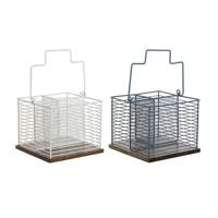 Bestekmand DKD Home Decor Blauw Wit Metaal Rubberwood 18 x 18 x 15 cm (2 Stuks) - thumbnail