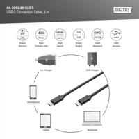 Digitus AK-300138-010-S USB-kabel USB 2.0 USB-C stekker, USB-C stekker 1.00 m Zwart - thumbnail