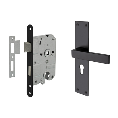 Mooi Deurbeslag Deurbeslag set Nova op schild met cilindergat en cilinder dag-en nacht slot