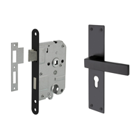 Mooi Deurbeslag Deurbeslag set Nova op schild met cilindergat en cilinder dag-en nacht slot - thumbnail