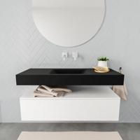 Aqua Splash Badkamermeubel AQS Ibiza 120 cm Mat Wit Solid Surface Wastafel Mat Zwart - Badmeubel Ibiza 120 cm Mat Wit Spoelbak Midden Mat Zwart (0 - thumbnail