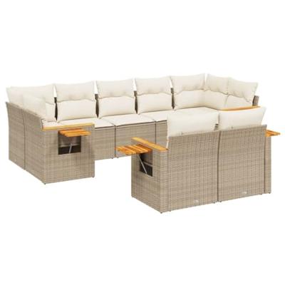 9-delige Loungeset met kussens poly rattan beige