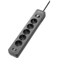 APC PME5U2B-GR stekkerdoos met overspanningsbeveiliging 5x stopcontact + 2x USB Surge lader - thumbnail