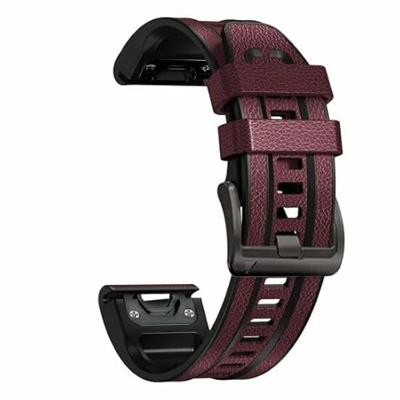 By Qubix - leer + siliconen bandje - Bordeaux - Compatible met Garmin Quatix 8-51mm - Compatible Garmin bandje