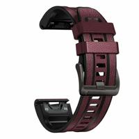 By Qubix - leer + siliconen bandje - Bordeaux - Compatible met Garmin Tactix 8-51mm - Compatible Garmin bandje - thumbnail