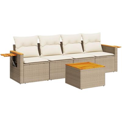 5-delige Loungeset met kussens poly rattan beige - thumbnail