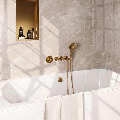 Brauer Stripe thermostatische inbouw badkraan SET 02 met badvulcombinatie en 3-standen handdouche en doucheslang en wandaansluitbocht goud geborsteld PVD