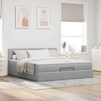 Ottoman bed met matras en LED's 90x190cm stof lichtgrijs - thumbnail