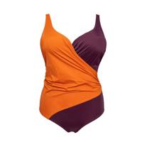 Plaisir +size badpak met overslag donkerrood/oranje - thumbnail