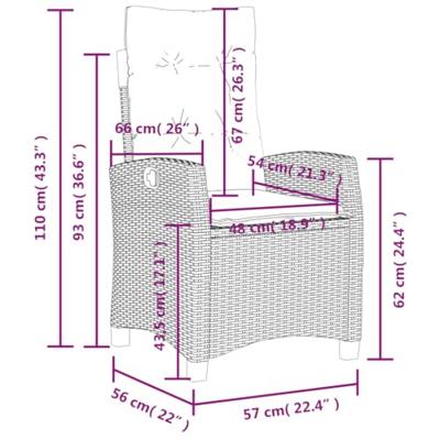 Tuinstoelen 2 st verstelbaar met kussens poly rattan zwart - thumbnail