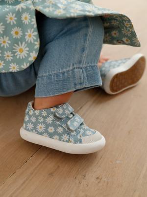 Stoffen tennisschoenen met klittenband voor babymeisjes blauwe madeliefjesprint