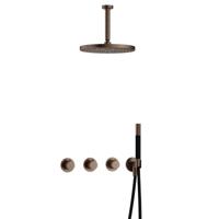 Hotbath Cobber - CB7067 - Inbouw Regendoucheset - Verouderd Messing - 2 Stopkranen - Thermostatisch - Plafondbuis 15 cm - Hoofddouche 300 mm - Staafhanddouche - met M106 - Waterbesparend - thumbnail