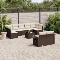 10-delige Loungeset met kussens poly rattan bruin - thumbnail