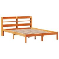 Bedframe met hoofdbord massief grenenhout wasbruin 135x190 cm - thumbnail