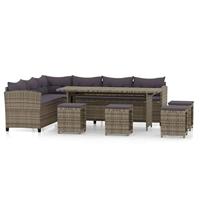 6-delige Loungeset met kussens poly rattan grijs - thumbnail