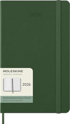 Moleskine 12 Monate Wochen Notizkalender 2026, Large/A5, 1 Wo = 1 Seite, rechts linierte Seite, Fester Einband, Myrtengrün