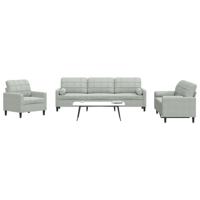 3-delige Loungeset met kussens en bolsters fluweel lichtgrijs - thumbnail