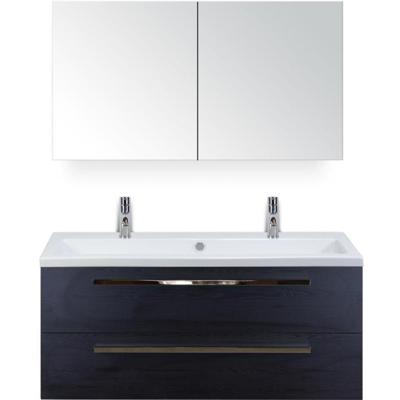 Seville Badmeubelset 120 cm - 2 Laden Black Oak - Wastafel Djazz Enkel 2 Kraangaten met Spiegelkast