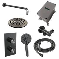 BRAUER Gunmetal Edition thermostatische inbouw regendouche 3-weg omstelling SET 33 met 20 cm douchekop en gebogen muurarm en 3-standen handdouche en doucheslang en wandaansluitbocht gunmetal geborsteld PVD - thumbnail